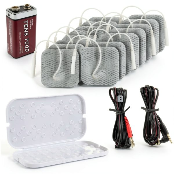 TENS 7000 TENS Pads Replacement, Battery Kit - Includes 16 Premium TENS Unit Replacement Pads, 4 Lead Wires, 9-Volt Replacement Battery, 1 Electrode Pad Holder For Stim Pads-0